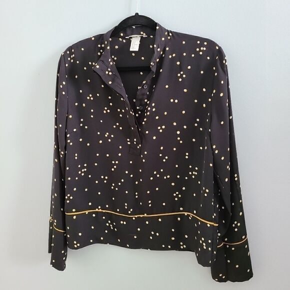 H&M Black and Yellow Pajama Style Blouse sz 2 - Picture 1 of 4